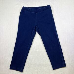 J.Jill Pure Jill Indigo Knit Pull On Slim Crop Blue Denim Jeans Size M